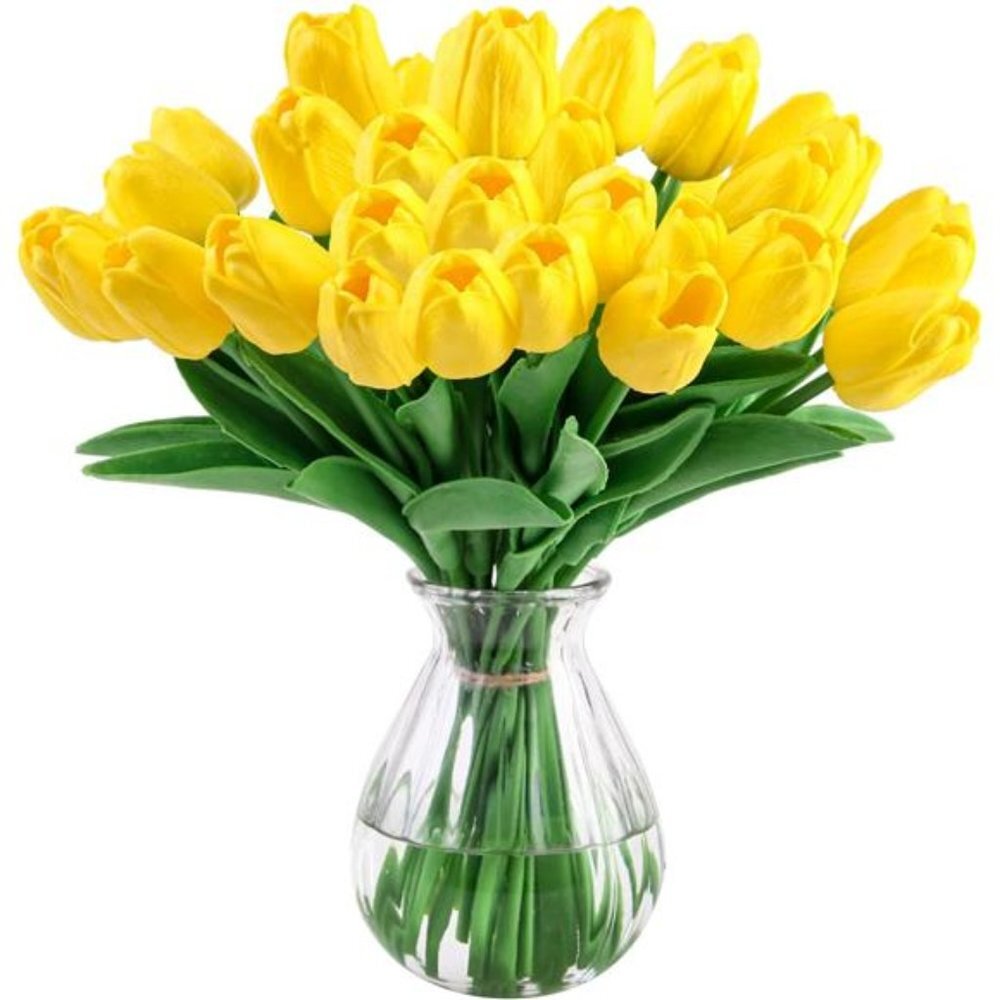 10 Pcs Tulips Artifical Flowers Real Touch Faux Tulip Stems Table Decor (Yellow)